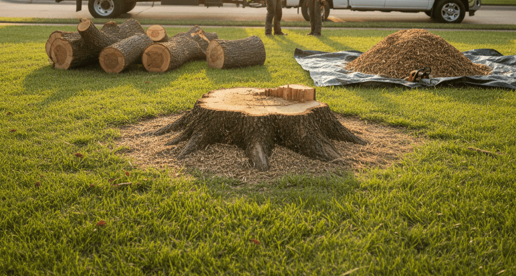 Clean and tidy job site after tree removal, with no debris left behind